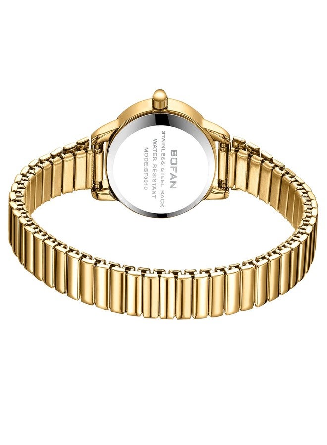 BOFAN Small Gold Watches for Women Easy Read Ladies Quartz Wrist Watch with Stainless Steel Expansion Band,Waterproof., Green-Gold, 6.10in-6.89in - Image 3
