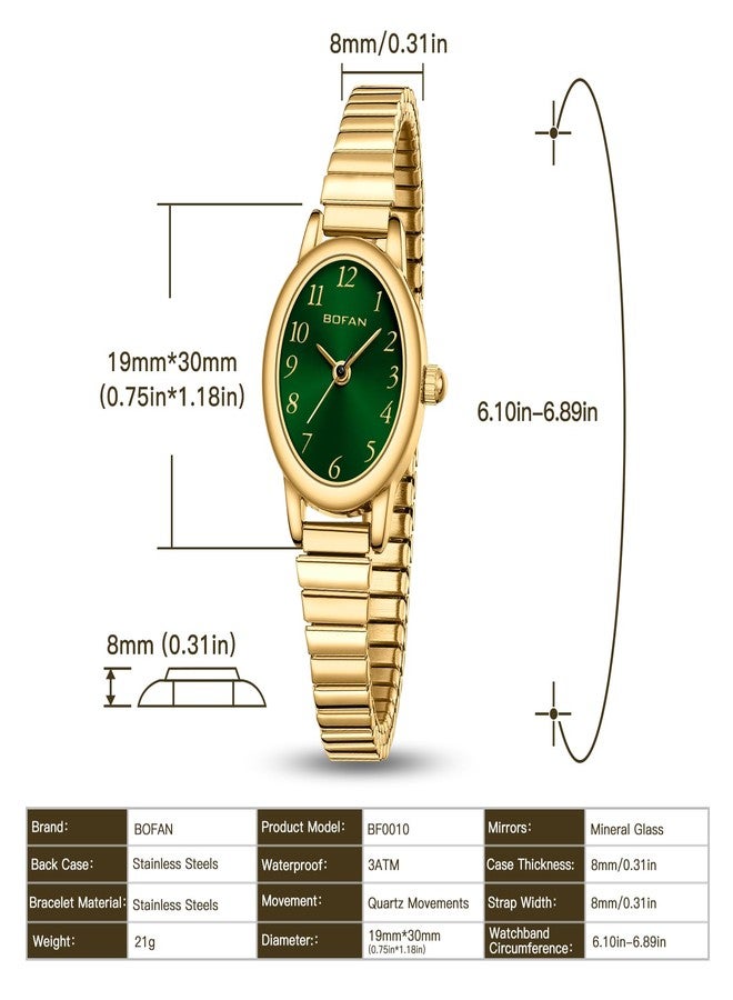 BOFAN Small Gold Watches for Women Easy Read Ladies Quartz Wrist Watch with Stainless Steel Expansion Band,Waterproof., Green-Gold, 6.10in-6.89in - Image 4