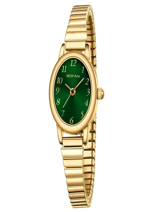 BOFAN Small Gold Watches for Women Easy Read Ladies Quartz Wrist Watch with Stainless Steel Expansion Band,Waterproof., Green-Gold, 6.10in-6.89in - Image 1
