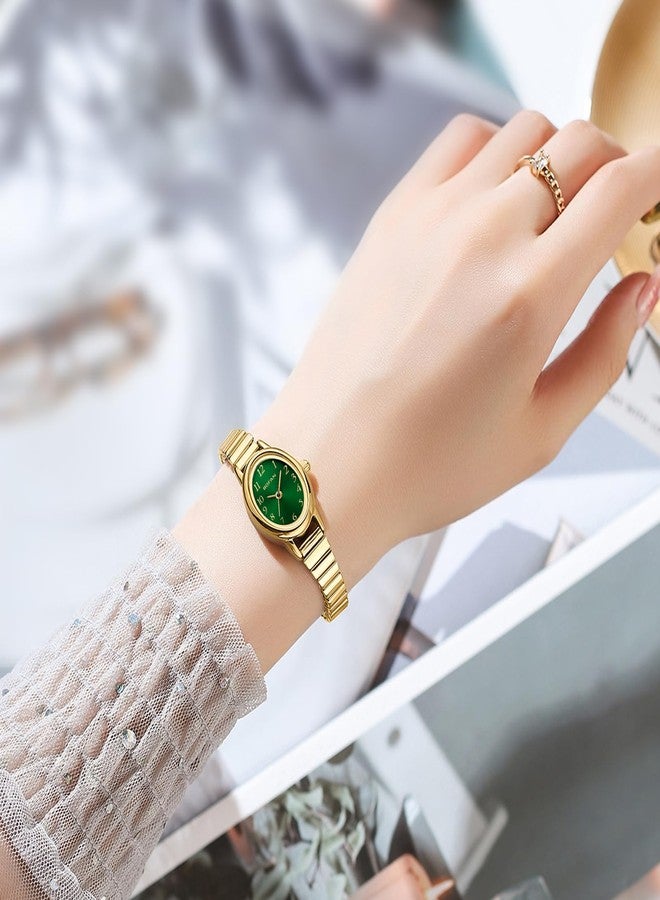 BOFAN Small Gold Watches for Women Easy Read Ladies Quartz Wrist Watch with Stainless Steel Expansion Band,Waterproof., Green-Gold, 6.10in-6.89in - Image 5