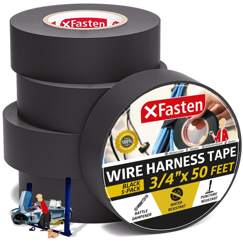 XFasten Wire Harness Tape, 3/4-Inch by 50-Foot (5-Pack), High Temp Wiring Loom Harness Self-Adhesive Felt Cloth Electrical Tape for Automotive Engine and Electrical Wiring - Image 1
