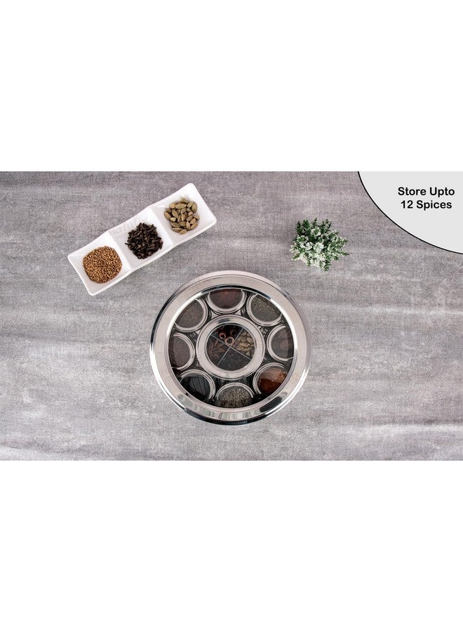 NATULIX Stainless Steel 12 IN 1 Masala Box for Kitchen | Spice Box for Kitchen | Masala Container | Masala Dabba with individual See through lid 4 Spoons | Silver (2.5 Ltr | X-Large | 22.5cm) - Image 4
