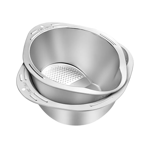 SohoTeco Rice Washing Bowls Set of 2, Rice Rinser Strainer, 4-in-1 Stainless Steel Colander, Versatile Colanders & Strainers for Washing Vegetables, Fruits, Beans & Pasta - Image 1