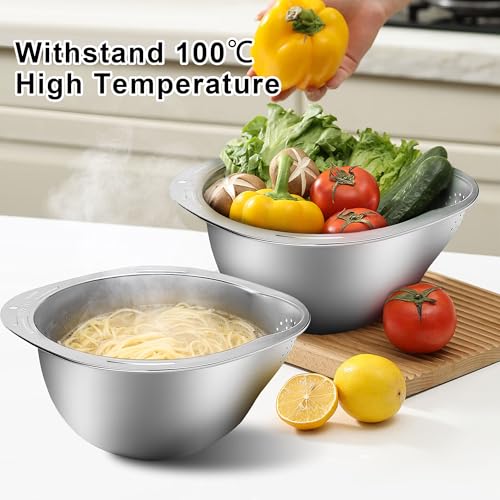 SohoTeco Rice Washing Bowls Set of 2, Rice Rinser Strainer, 4-in-1 Stainless Steel Colander, Versatile Colanders & Strainers for Washing Vegetables, Fruits, Beans & Pasta - Image 3