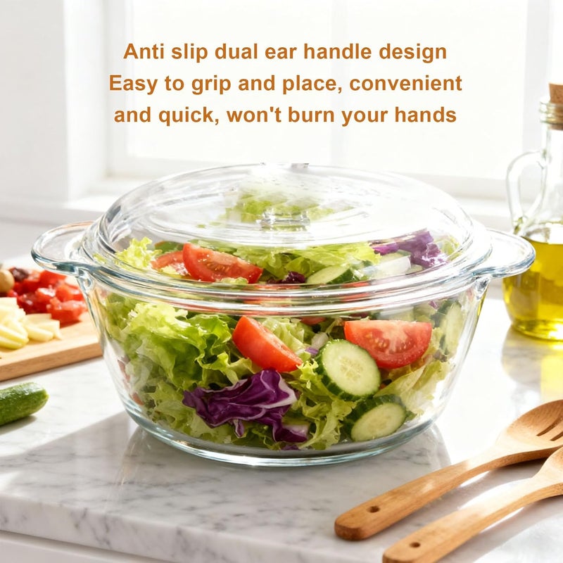 HEEPDD Oval Glass Casserole Dish, Microwave Oven Safe Baking Dish with Lid for Cooking Breads Casseroles Desserts Easy Grip Handles Even Heat Distribution (L 1.5L) - Image 5