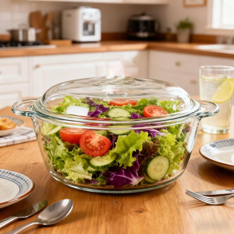 HEEPDD Oval Glass Casserole Dish, Microwave Oven Safe Baking Dish with Lid for Cooking Breads Casseroles Desserts Easy Grip Handles Even Heat Distribution (L 1.5L) - Image 2