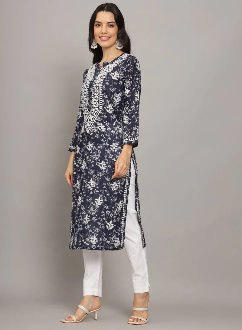 Alaya Women Hand Embroidered Chikankari Mulmul Cotton Printed Kurta-AL4041