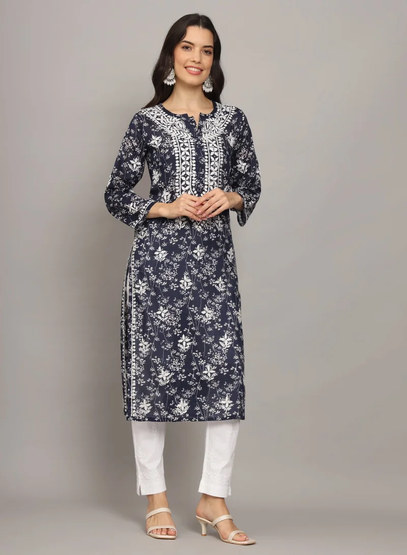 Alaya Women Hand Embroidered Chikankari Mulmul Cotton Printed Kurta-AL4041