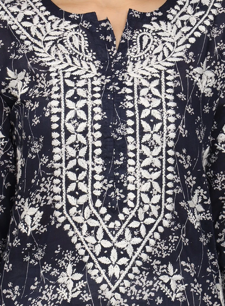 Alaya Women Hand Embroidered Chikankari Mulmul Cotton Printed Kurta-AL4041