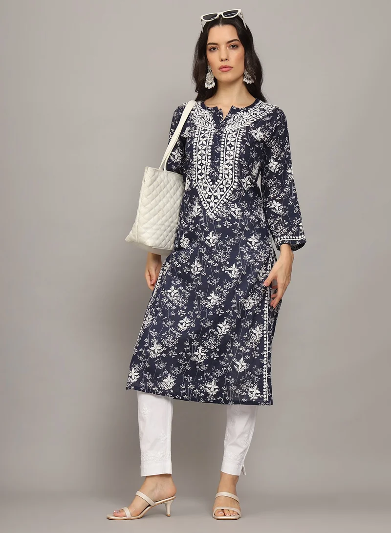 Alaya Women Hand Embroidered Chikankari Mulmul Cotton Printed Kurta-AL4041