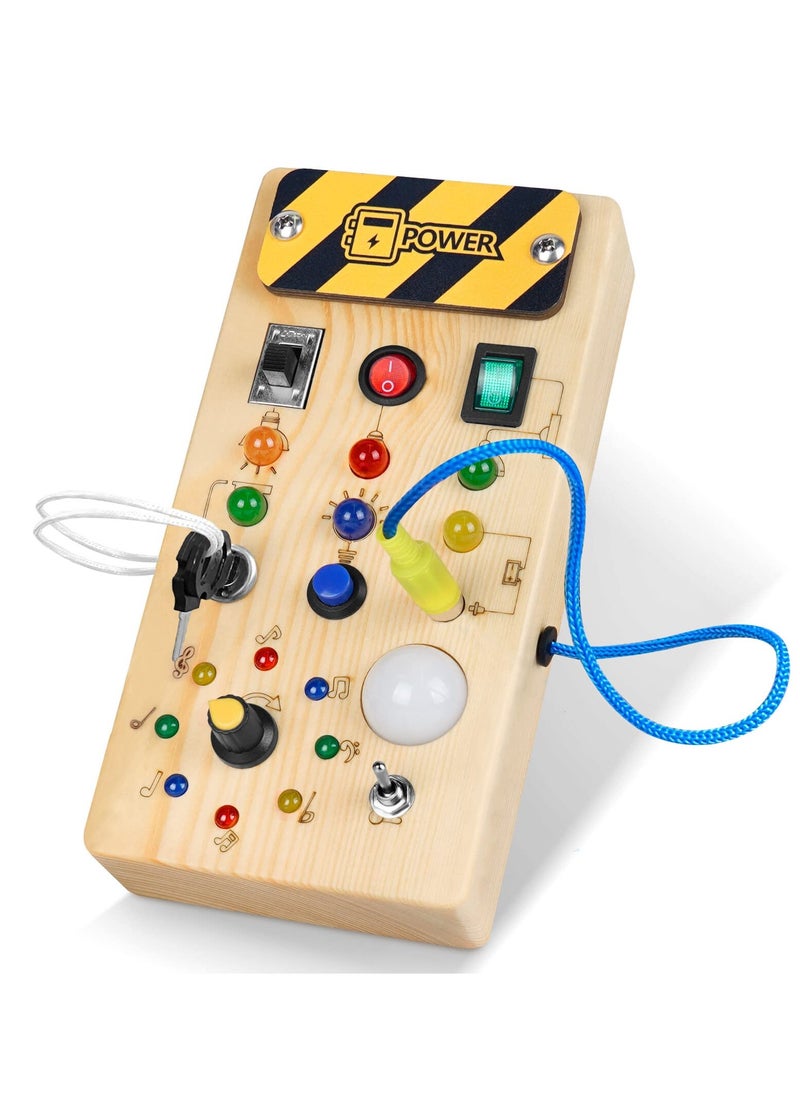 Fanski - Montessori Toddler Busy Board, Baby Wooden Busy Board with 8 LED Light switches, Sensory Toys Light Switch Toys Travel Toys for 1+ Year Old Baby and Toddler - Image 1