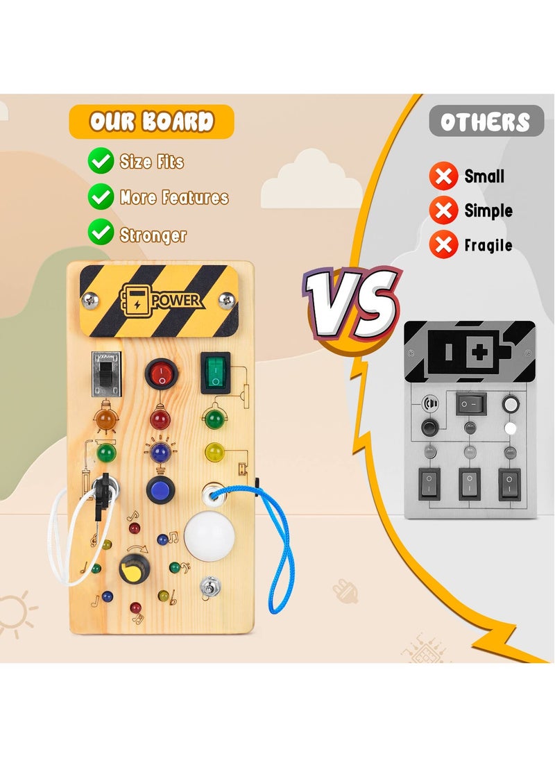 Fanski - Montessori Toddler Busy Board, Baby Wooden Busy Board with 8 LED Light switches, Sensory Toys Light Switch Toys Travel Toys for 1+ Year Old Baby and Toddler - Image 1