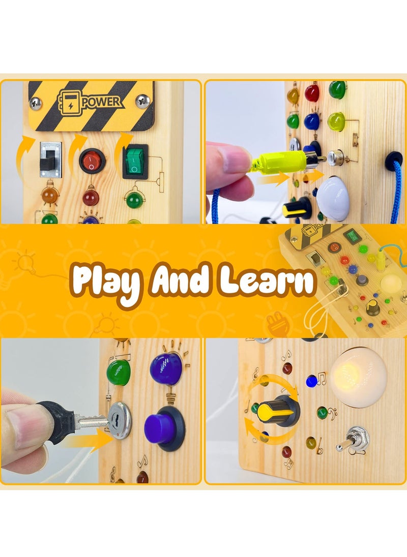 Fanski - Montessori Toddler Busy Board, Baby Wooden Busy Board with 8 LED Light switches, Sensory Toys Light Switch Toys Travel Toys for 1+ Year Old Baby and Toddler - Image 1