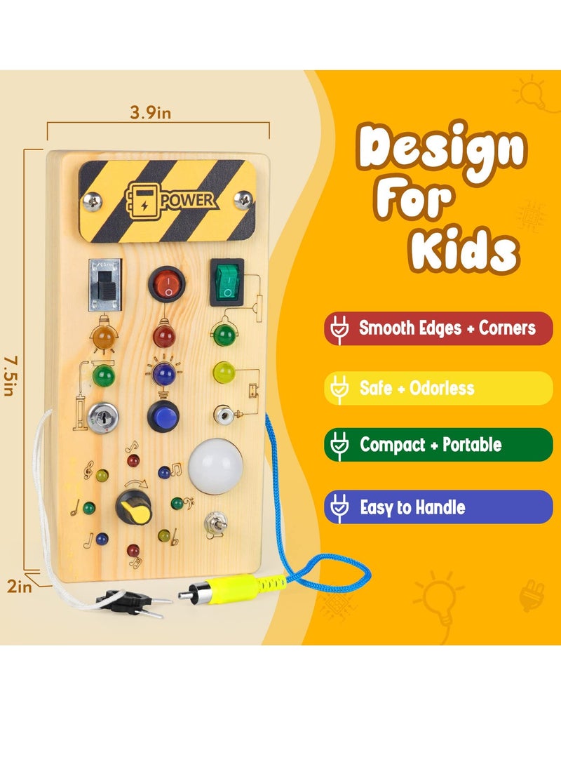 Fanski - Montessori Toddler Busy Board, Baby Wooden Busy Board with 8 LED Light switches, Sensory Toys Light Switch Toys Travel Toys for 1+ Year Old Baby and Toddler - Image 1