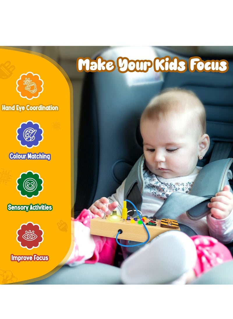 Fanski - Montessori Toddler Busy Board, Baby Wooden Busy Board with 8 LED Light switches, Sensory Toys Light Switch Toys Travel Toys for 1+ Year Old Baby and Toddler - Image 1