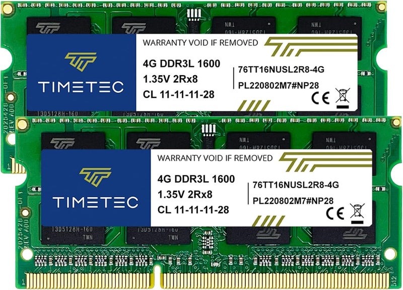 تايم تيك تيمتيك 8 جيجابايت كيت (2x4 جيجابايت) DDR3L/DDR3 1600 ميجاهرتز PC3-12800 غير ECC غير مخزّن 1.35 فولت/1.5 فولت CL11 2Rx8 ثنائي الرتبة 204 سن SODIMM ترقية وحدة ذاكرة وصول عشوائي للكمبيوتر المحمول - Image 2