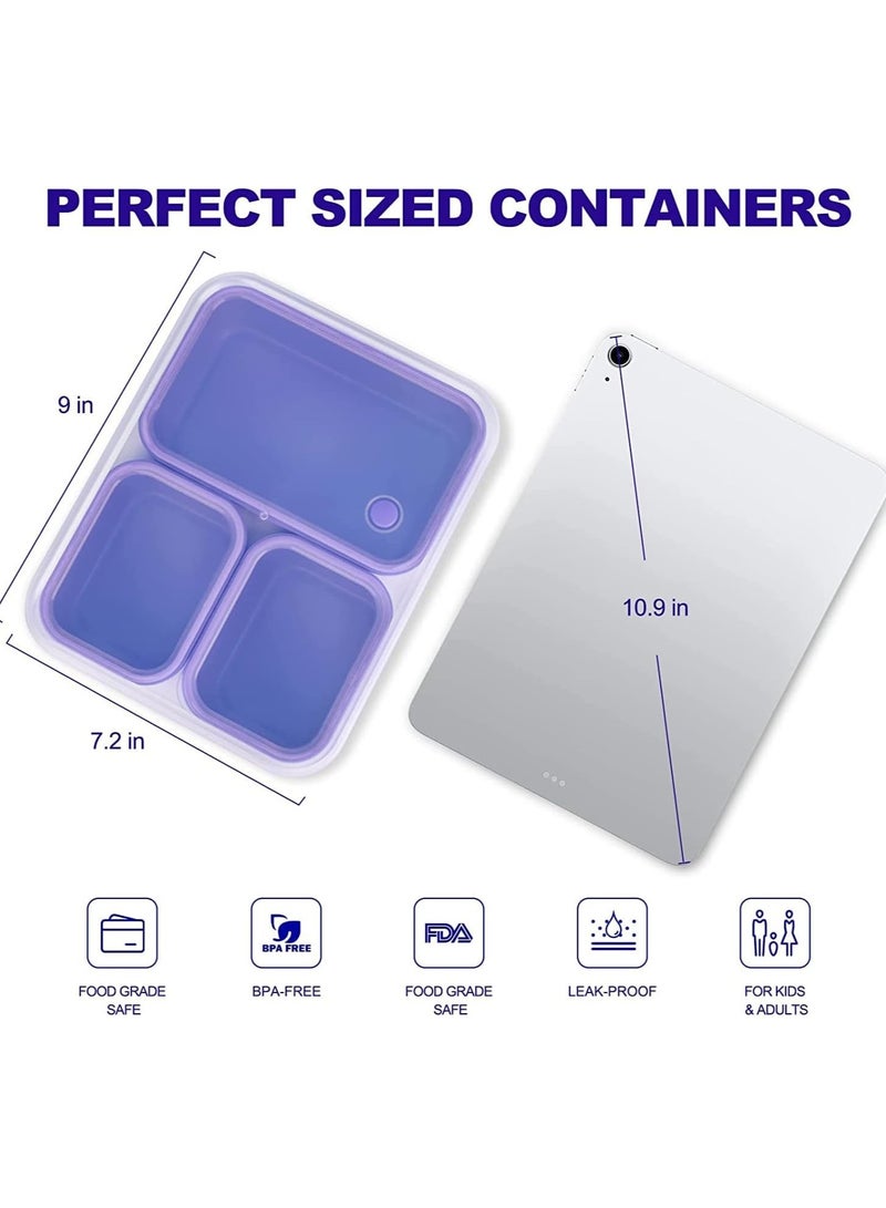 Adult Kids Lunch Box Insulated Bento Bento Box with Cutlery 1260ML 3 Compartment Divided Lunch Container with Lid Leak Proof (Plastic Purple) - Image 5