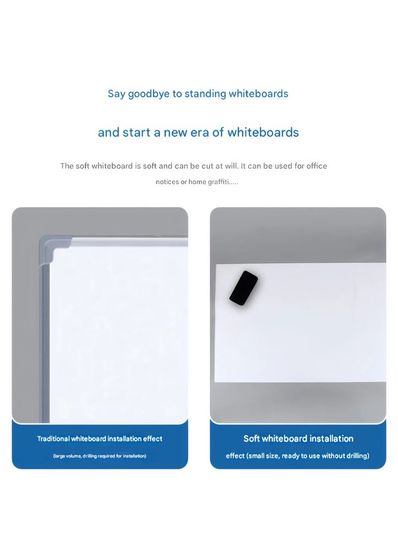 Gasin Magnetic Soft Whiteboard Wall Sticker – Thickened Self-Adhesive Blackboard with 3 Markers, Eraser, 6 Magnets & Tangram Puzzle | Reusable for Home, Kids, Office  - Image 3