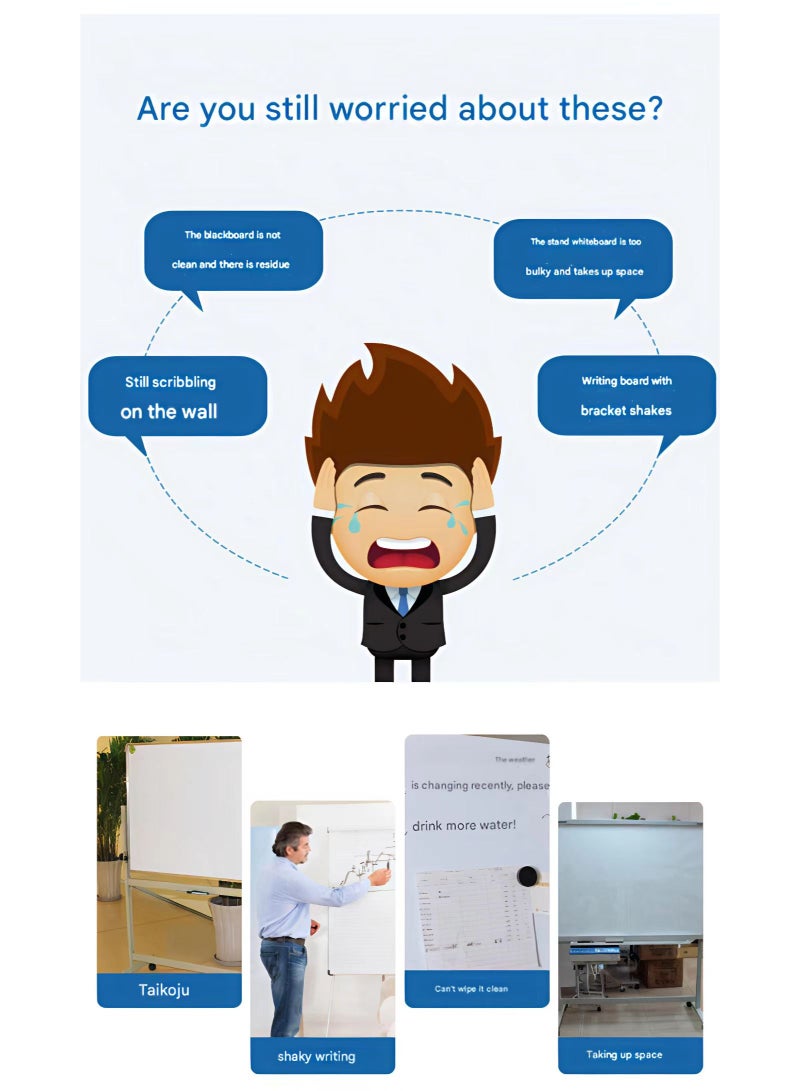 Gasin Magnetic Soft Whiteboard Wall Sticker – Thickened Self-Adhesive Blackboard with 3 Markers, Eraser, 6 Magnets & Tangram Puzzle | Reusable for Home, Kids, Office  - Image 2
