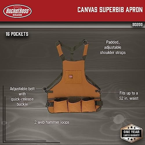 Bucket Boss mens Tool,adjustable,work Tool Bag, Brown, 16 pockets US - Image 2