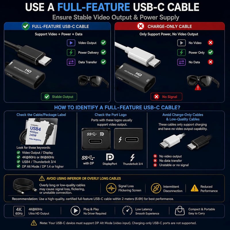 AR Glasses HDMI to USB-C Display Adapter, 4K@60Hz Play and Charge AR Converter with DC 5V, for XREAL One/Air 2 Pro/RayNeo/Rokid, Switch 2/1, Xbox1, PS4/5, Portable Monitors (Black) | HDMI Source to USB-C Display Converter, for XREAL /Air Pro/RayNeo/Rokid, Switch 2/1, Xbox1, PS4/5, Portable Monitors (Black) - Image 3