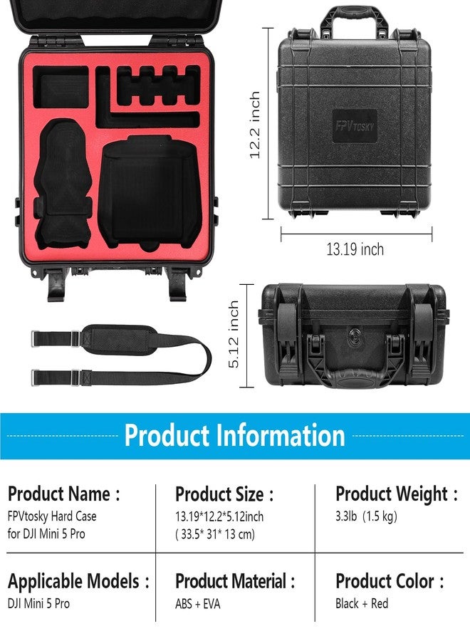 FPVtosky حافظة FPVtosky الصلبة لجهاز DJI Mini 5 Pro / Fly More Combo / Plus، حافظة مقاومة للماء لحمل ملحقات Mavic Mini5 Pro RC 2 [حافظة فقط] - Image 5