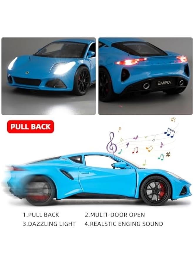 1/24 Lotus Emira Model Car, Zinc Alloy Pull Back Toy car with Sound and Light for Kids Boy Girl Gift(Blue)  - Image 2