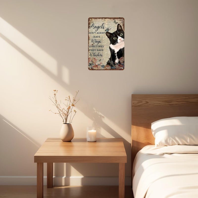 Bestylez Tuxedo Cat Wall Art - "Angels Don't Always Have Wings" Metal Sign - Ideal Present for Cat Enthusiasts 12 x 8 Inch (3002) - Image 5