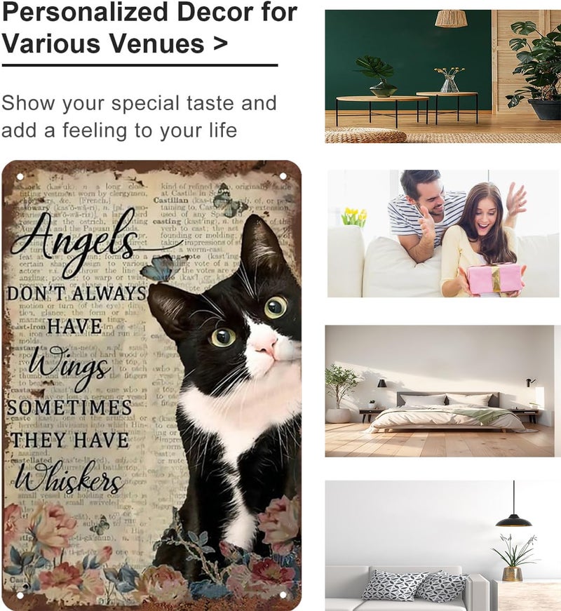 Bestylez Tuxedo Cat Wall Art - "Angels Don't Always Have Wings" Metal Sign - Ideal Present for Cat Enthusiasts 12 x 8 Inch (3002) - Image 3