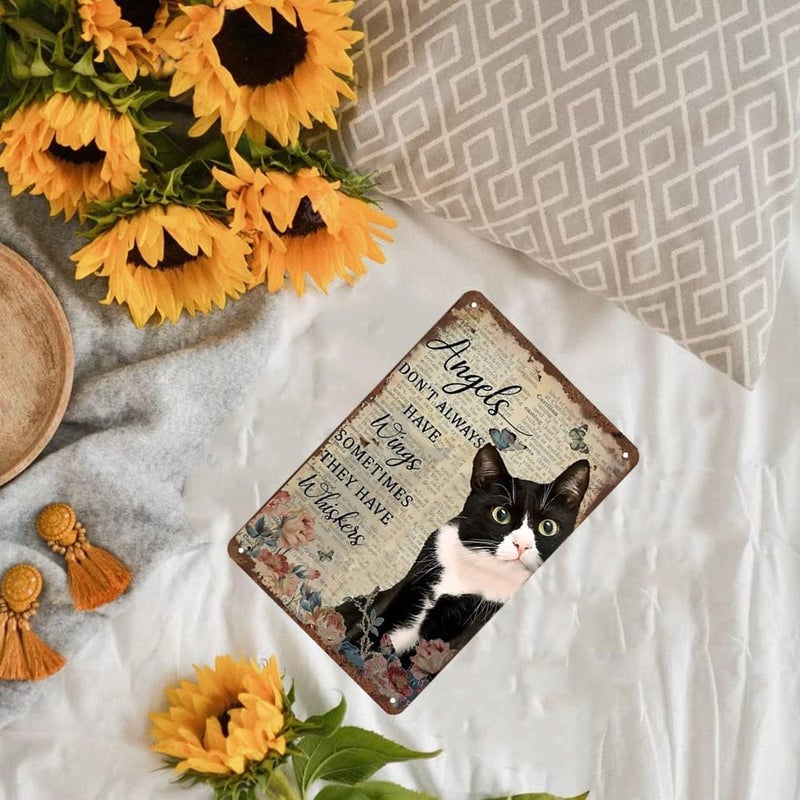 Bestylez Tuxedo Cat Wall Art - "Angels Don't Always Have Wings" Metal Sign - Ideal Present for Cat Enthusiasts 12 x 8 Inch (3002) - Image 4