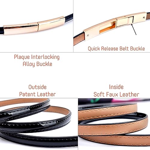 CaserBay Women's Belt Dress Fashion Patent Leather Belts Adjustable Skinny Slim Belt Genuine Leather Gold Color Buckle Waistband, 3-Pack, Black, White & Peach Pink - Image 5