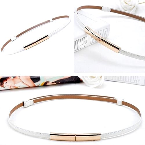 CaserBay Women's Belt Dress Fashion Patent Leather Belts Adjustable Skinny Slim Belt Genuine Leather Gold Color Buckle Waistband, 3-Pack, Black, White & Peach Pink - Image 3