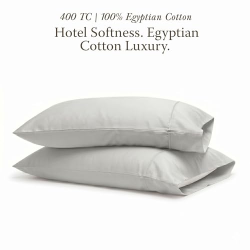 Threadmill King Pillowcases Certified 100 Egyptian Cotton 2 Piece Pillow Cover Set 400 Thread Count Sateen Weave Comfortable ELS Combed Cotton Solid Silver Soft Pillow Cases - Image 3