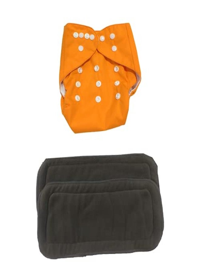 Crawl'in Combo of Baby Cloth Diaper Nappies with 5 Layered Baby Insert Pads (1 Diaper, 2 Inserts) (Orange) (Assorted Colours) - Image 1