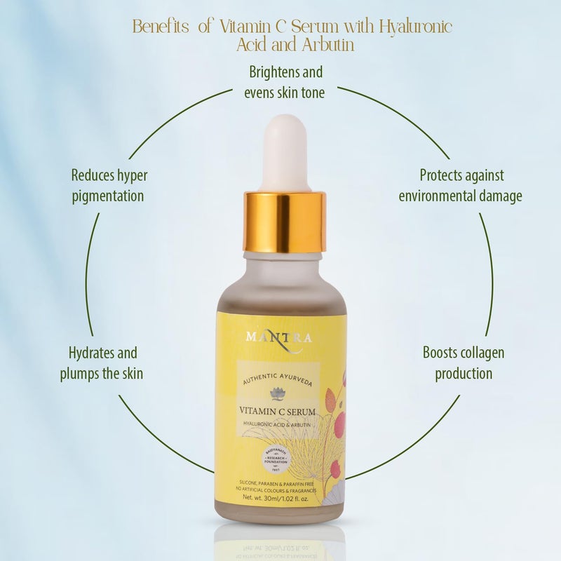 Mantra Vitamin C Serum with Hyaluronic Acid and Arbutin 30 ml Helps to Fades Dark Spots and Hyperpigmentation - Image 2