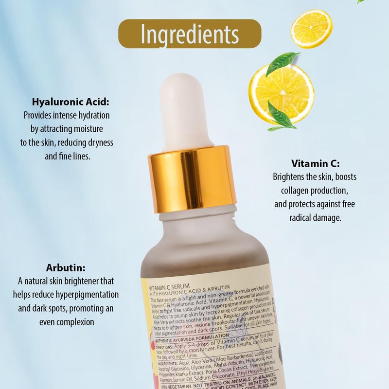 Mantra Vitamin C Serum with Hyaluronic Acid and Arbutin 30 ml Helps to Fades Dark Spots and Hyperpigmentation - Image 4