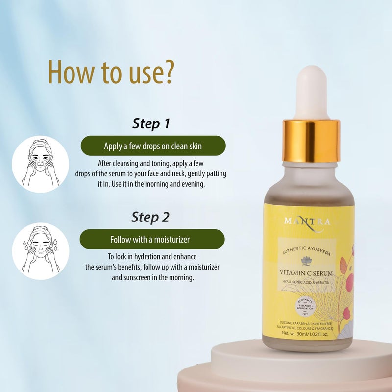 Mantra Vitamin C Serum with Hyaluronic Acid and Arbutin 30 ml Helps to Fades Dark Spots and Hyperpigmentation - Image 5