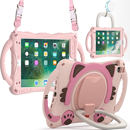 ProElite Tough Kids case Cover for Apple iPad 9.7" 2017 2018 5th Gen/6th Gen Air 1 Air 2 Pro 9.7 (A1893/A1954) with Rotating Kickstand & Shoulder Strap, Pink - Image 3