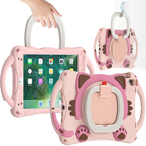 ProElite Tough Kids case Cover for Apple iPad 9.7" 2017 2018 5th Gen/6th Gen Air 1 Air 2 Pro 9.7 (A1893/A1954) with Rotating Kickstand & Shoulder Strap, Pink - Image 4