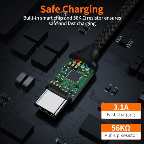 JXMOX USB Type C Cable,USB A to USB C 3A Fast Charging (3.3ft 2-Pack) Braided Charge Cord Compatible with iPhone 15 16 Pro Max,Samsung Galaxy S20 S10 S9 S8,Note 9 8,A11 A20 A51,LG G7 V35,Moto Z2 Z3 (Black) - Image 5