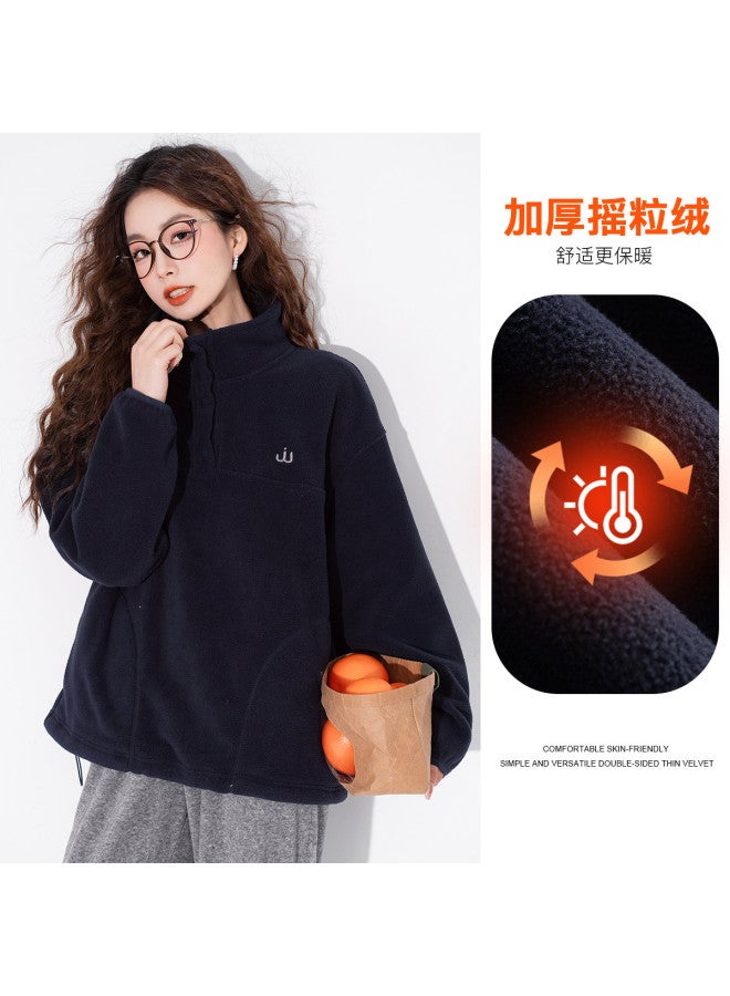 Jeanswest Polar Fleece Double-Sided Brushed Stand Collar Women'S Hoodie, Fleece Lined & Thickened, Cold Resistant, Loose Fit Casual Half-Zip Pullover Women'S Hoodie - Image 2