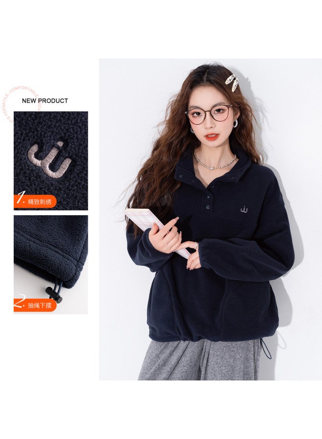 Jeanswest Polar Fleece Double-Sided Brushed Stand Collar Women'S Hoodie, Fleece Lined & Thickened, Cold Resistant, Loose Fit Casual Half-Zip Pullover Women'S Hoodie - Image 3