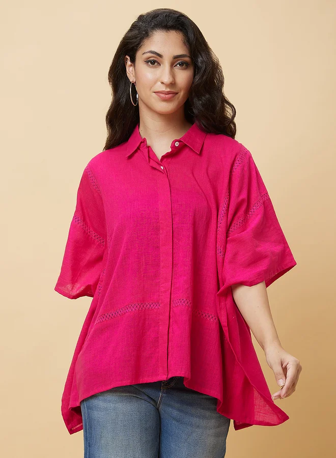 جلو باص بلوزة تونيك بحافة غير متماثلة