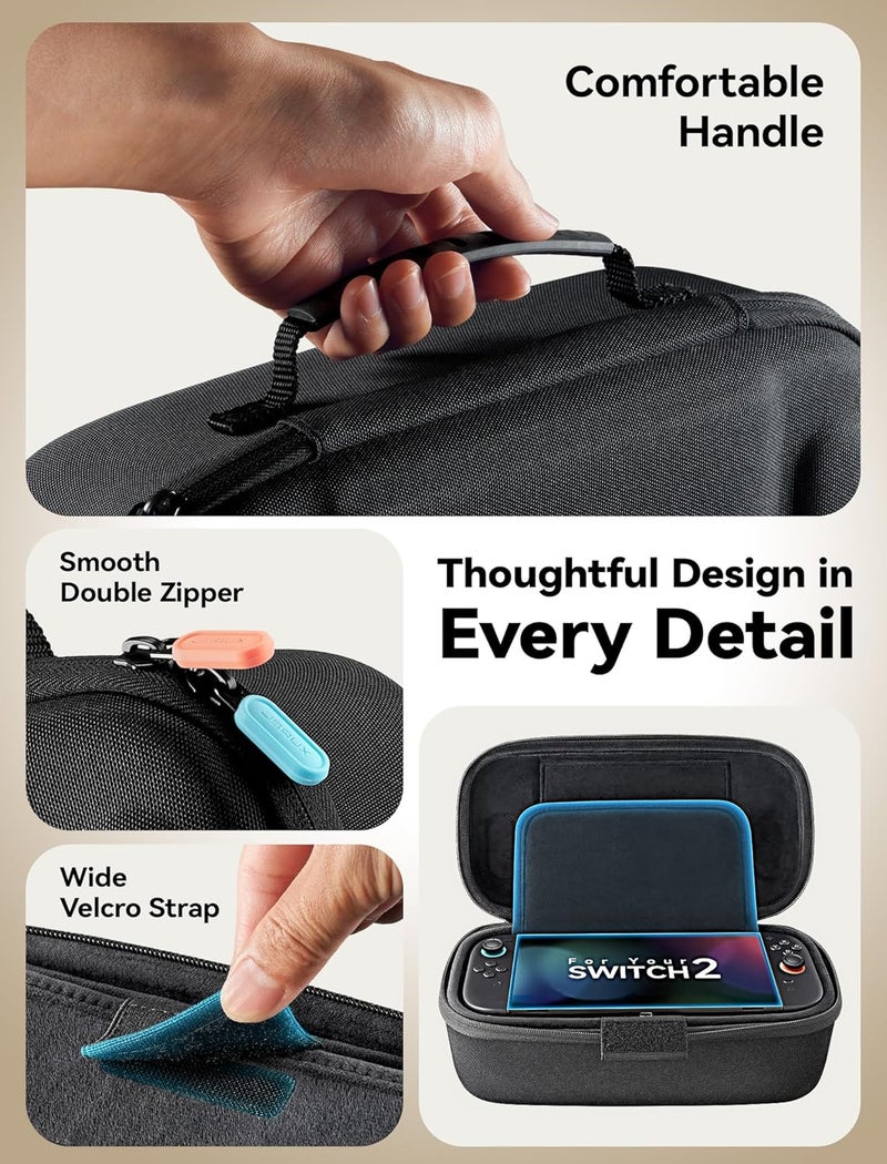 jsaux Carrying Case Compatible with Nintendo Switch 2, Fits Dock and Accessories, Double-decker Travel Storage Bag with 16 Game Card Slots, Hard EVA Shockproof Protective System Case – Black - Image 5