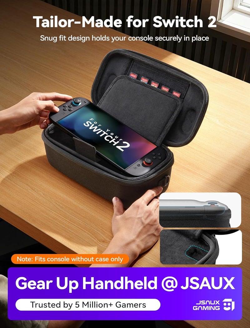 jsaux Carrying Case Compatible with Nintendo Switch 2, Fits Dock and Accessories, Double-decker Travel Storage Bag with 16 Game Card Slots, Hard EVA Shockproof Protective System Case – Black - Image 3