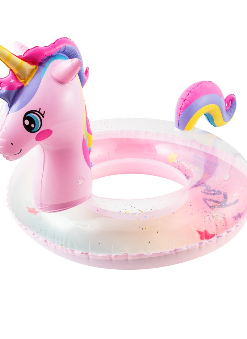 SYOSI Unicorn Inflatable Pool Float with Glitters, Gradient Pink Swimming Ring, Summer Outdoor Water Lounge Raft, Fun Beach Floaties, Vinyl Swim Floaty Pool Toys for Kids and Adults  - Image 1
