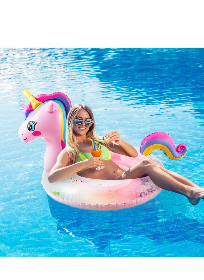 SYOSI Unicorn Inflatable Pool Float with Glitters, Gradient Pink Swimming Ring, Summer Outdoor Water Lounge Raft, Fun Beach Floaties, Vinyl Swim Floaty Pool Toys for Kids and Adults  - Image 2