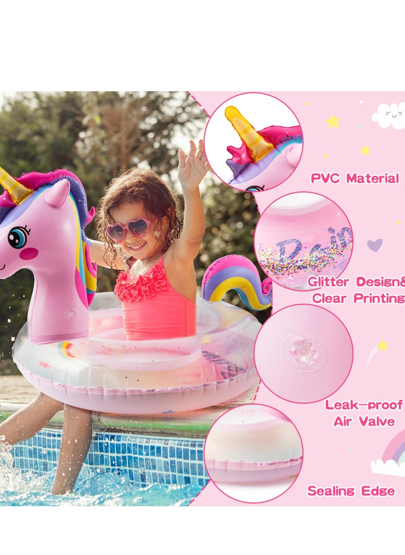 SYOSI Unicorn Inflatable Pool Float with Glitters, Gradient Pink Swimming Ring, Summer Outdoor Water Lounge Raft, Fun Beach Floaties, Vinyl Swim Floaty Pool Toys for Kids and Adults  - Image 3