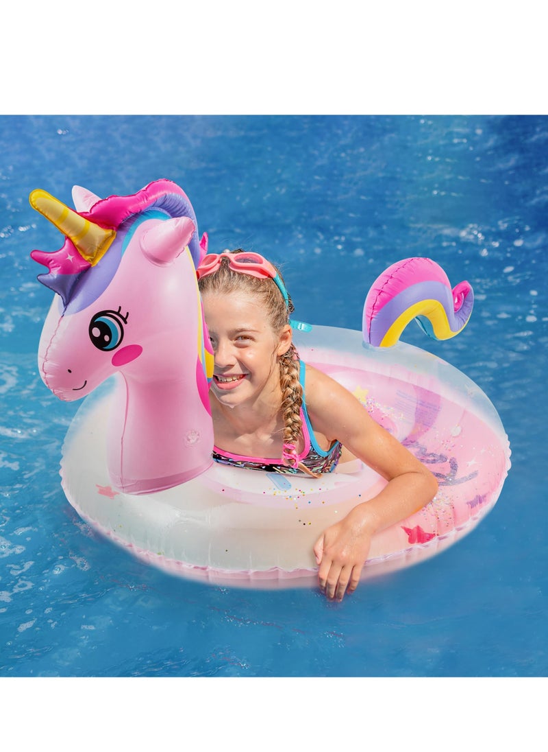 SYOSI Unicorn Inflatable Pool Float with Glitters, Gradient Pink Swimming Ring, Summer Outdoor Water Lounge Raft, Fun Beach Floaties, Vinyl Swim Floaty Pool Toys for Kids and Adults  - Image 4