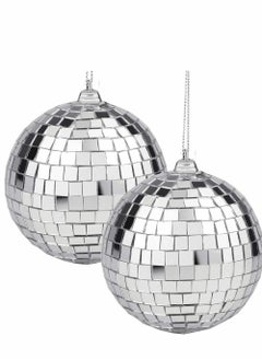 Disco Mirror Balls Silver Hanging Ball for 50s 60s 70s DJ Light Effect Party Home Decoration Stage Props School Festivals Favors and Supplies 4 Inch, 4inch, Silver, 2 Pcs